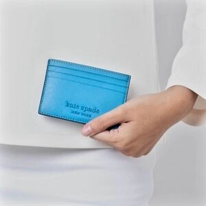 KATE SPADE Slim Card Holder Cameron Oceanside Blue Saffiano Leather Wallet